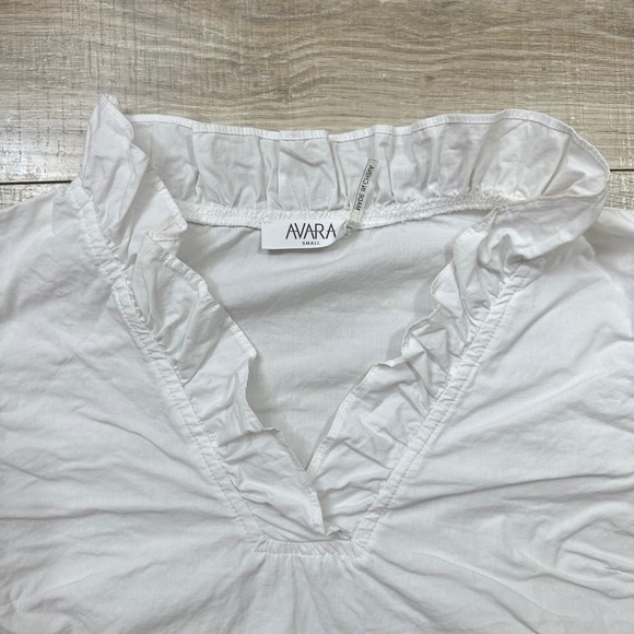 Avara White Sleeveless Ruffle V-Neck Casual Chic Blouse Top Cotton Women's Small - Picture 3 of 7